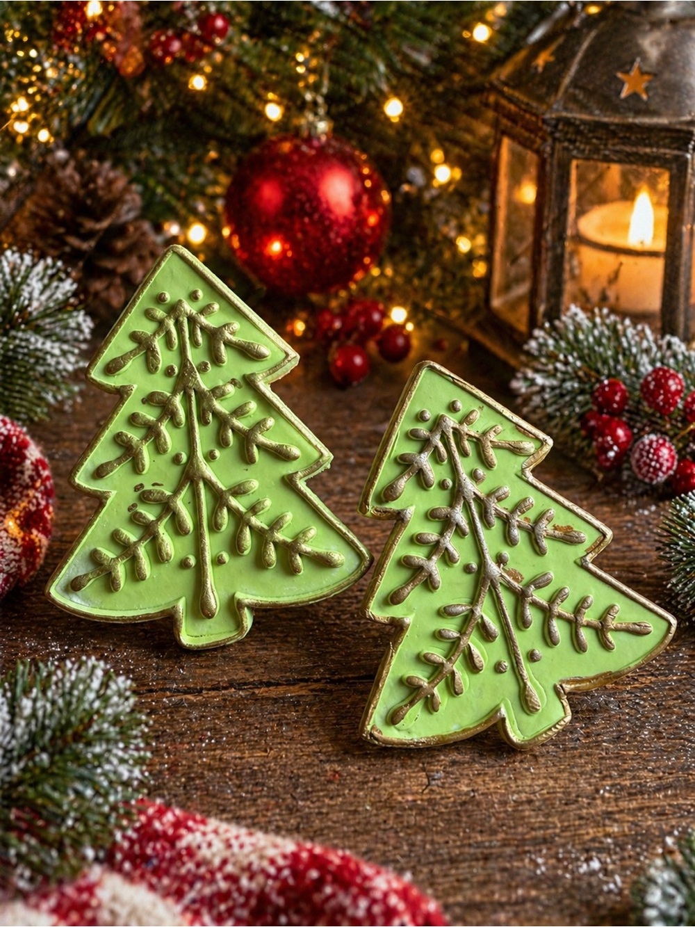Festive Green Christmas Tree Holiday Handmade Polymer Clay Earrings
